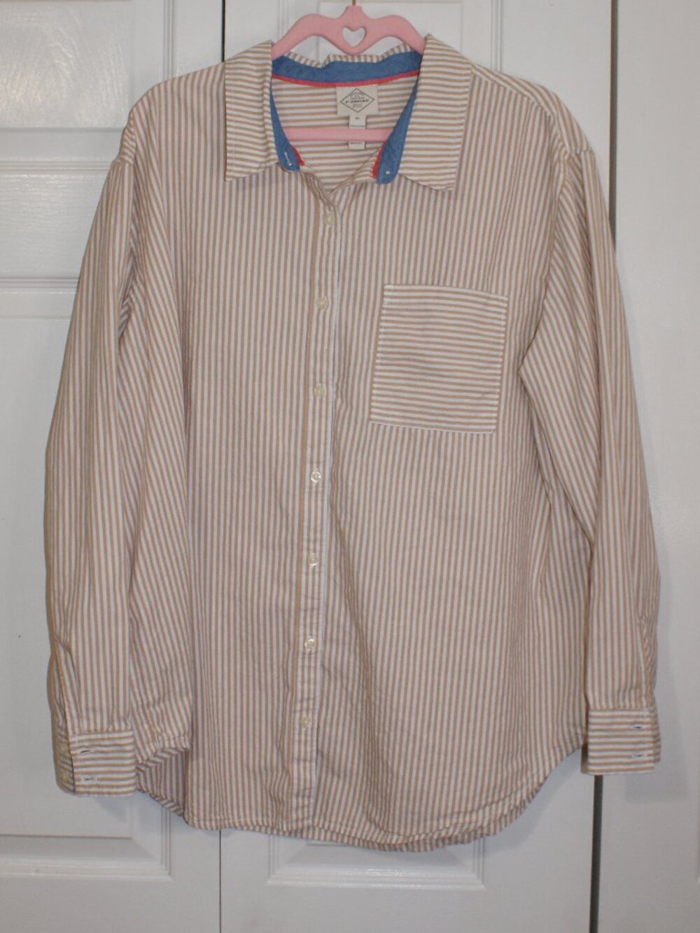 St. Johns Bay Tan and White striped Button Down Shirt - XL - BRAND NEW